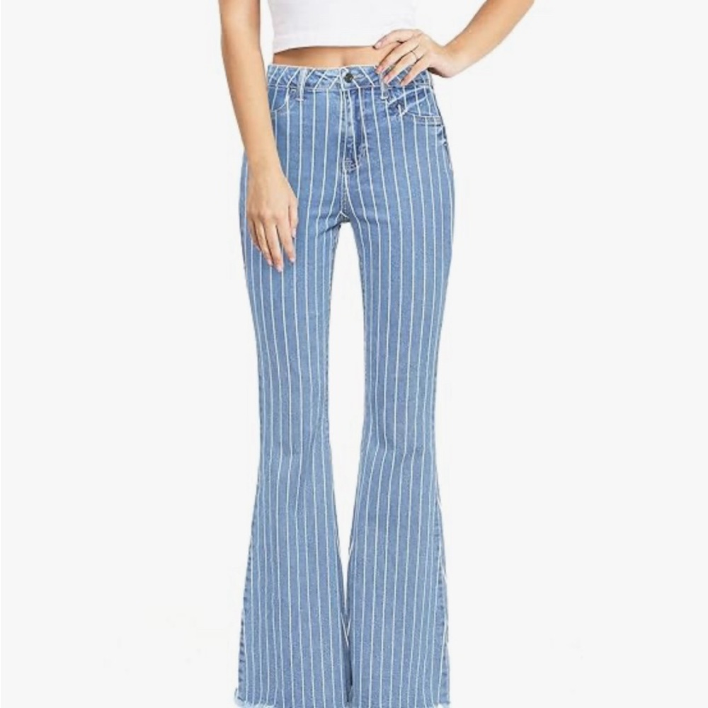 Cello High Rise Skinny Flare Pinstriped Jeans NWT